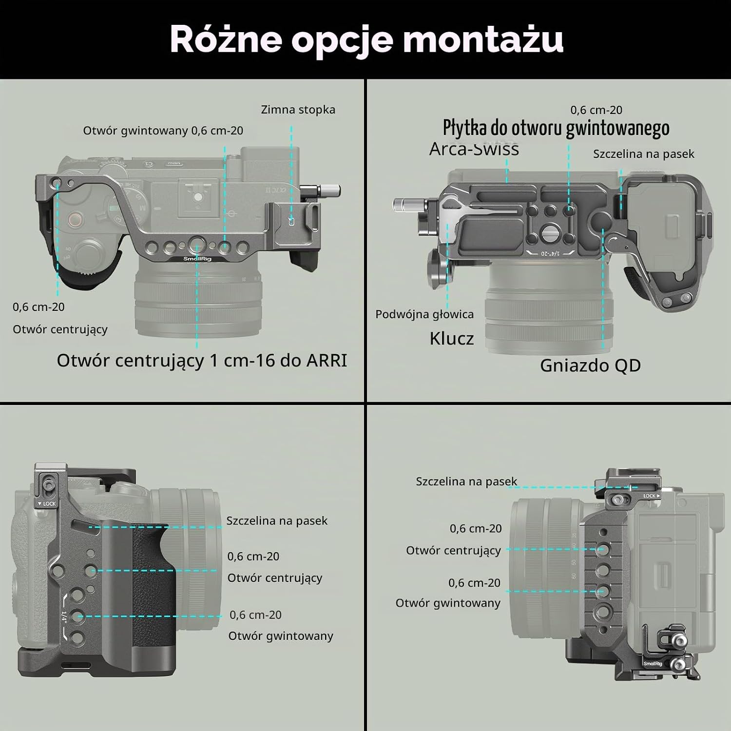 Detalle 2 de SMALLRIG 5198 – klatka do Sony A7C II/A7CR z uchwytem silikonowym i płytką Arca-Swiss