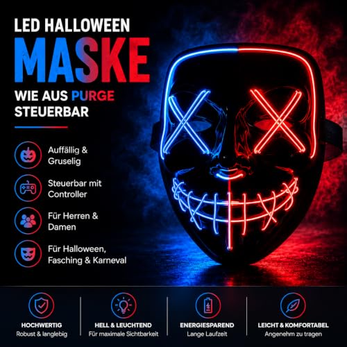 Thumbnail 2 de TK Gruppe Timo Klingler LED Scary Mask Red & Blue Mix, maschera horror con luci regolabili