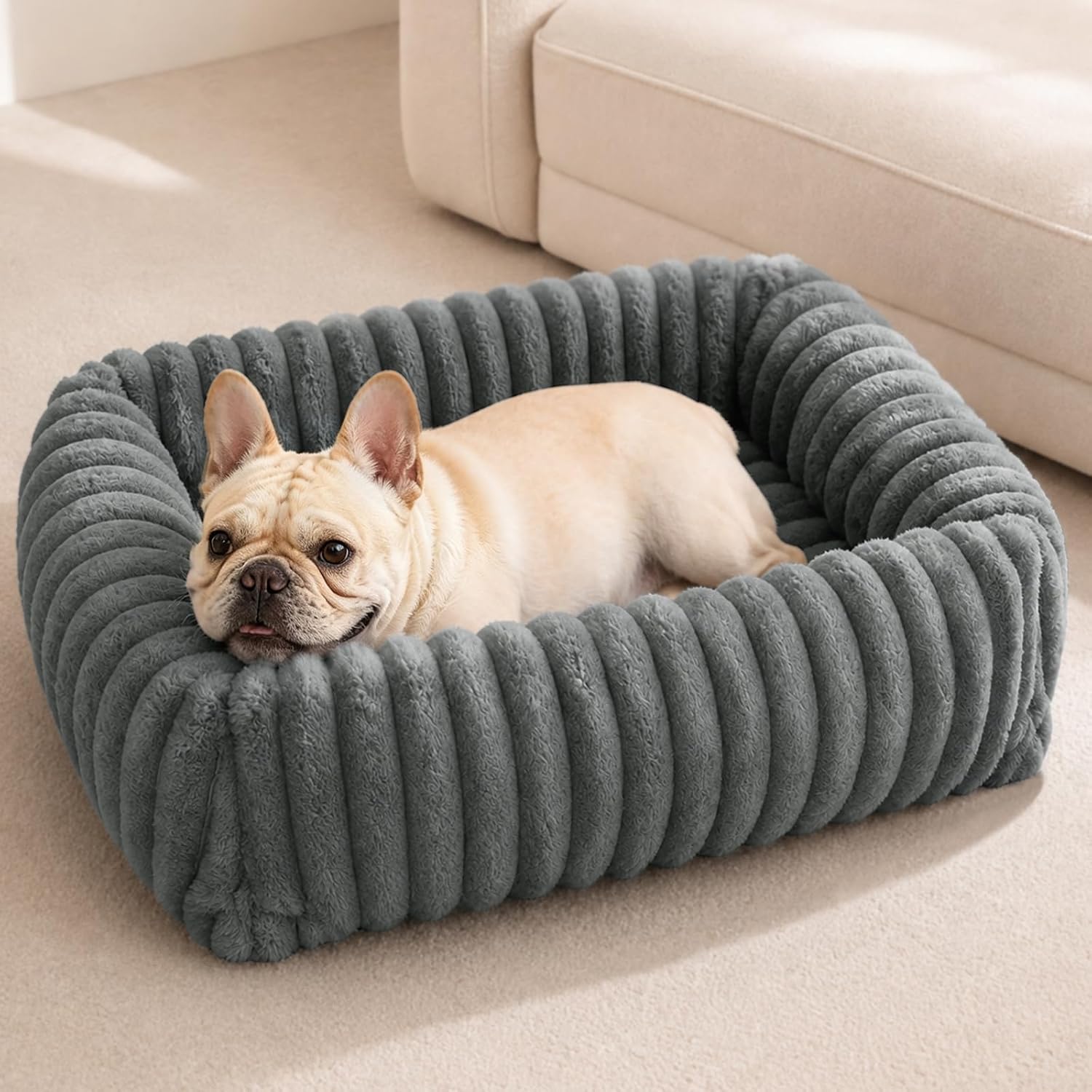 Detalle de FURTIME PB25004-1 Small Dog Bed, 20-Inch Gray Rectangle with Removable Cover