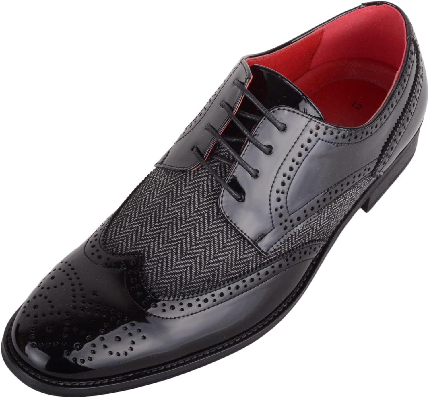 Detalle de Mens Slip On Lace Up Formal Faux Leather Shoes with Tweed Material