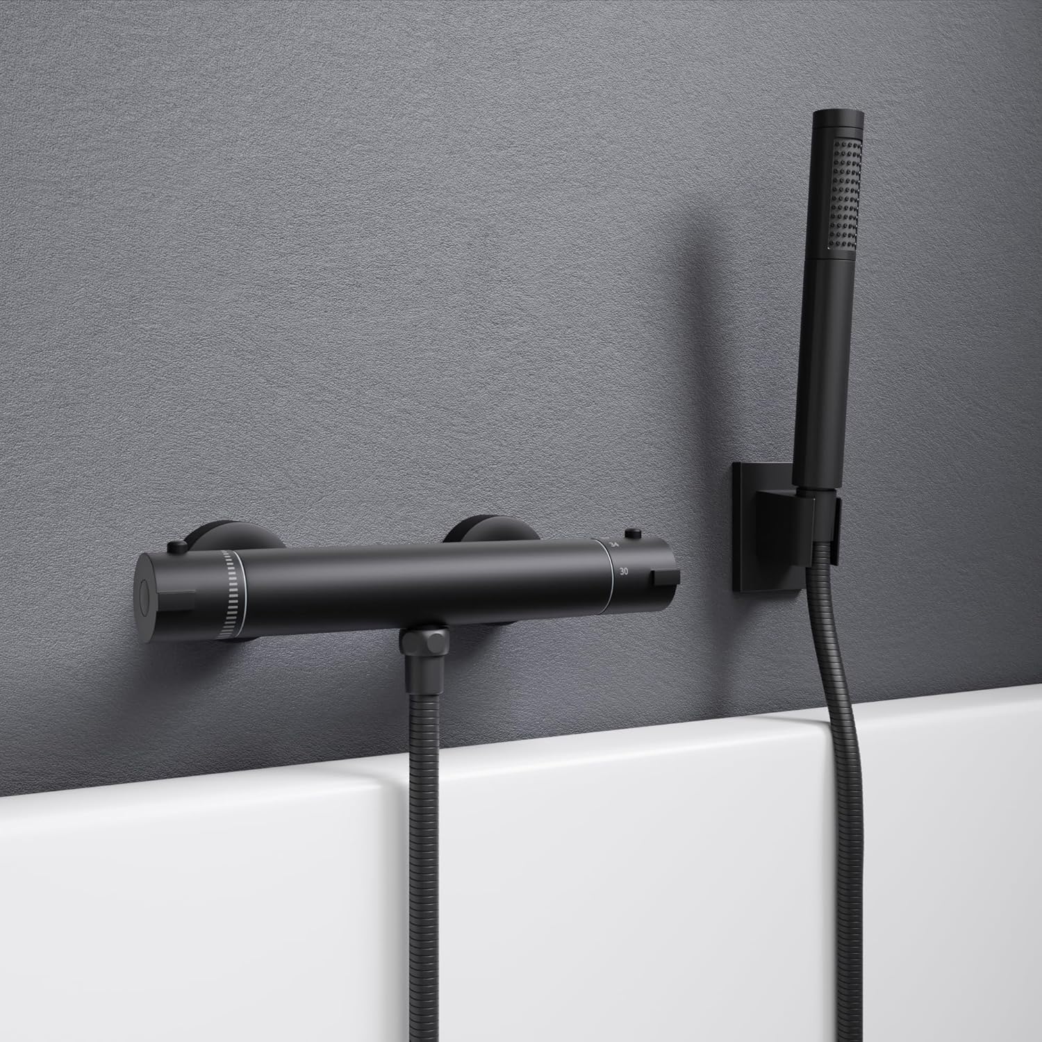 Thumbnail 6 de MORADO Miscelatore Doccia Termostatico Nero da Muro con Blocco di Sicurezza a 38°, forma rotonda