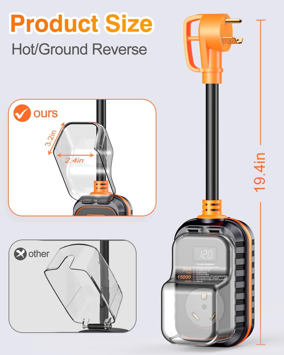 Thumbnail 5 de GEARGO 2026 New 30 Amp RV Surge Protector (15,000J) with Circuit Analyzer and IP68 Waterproof Cover