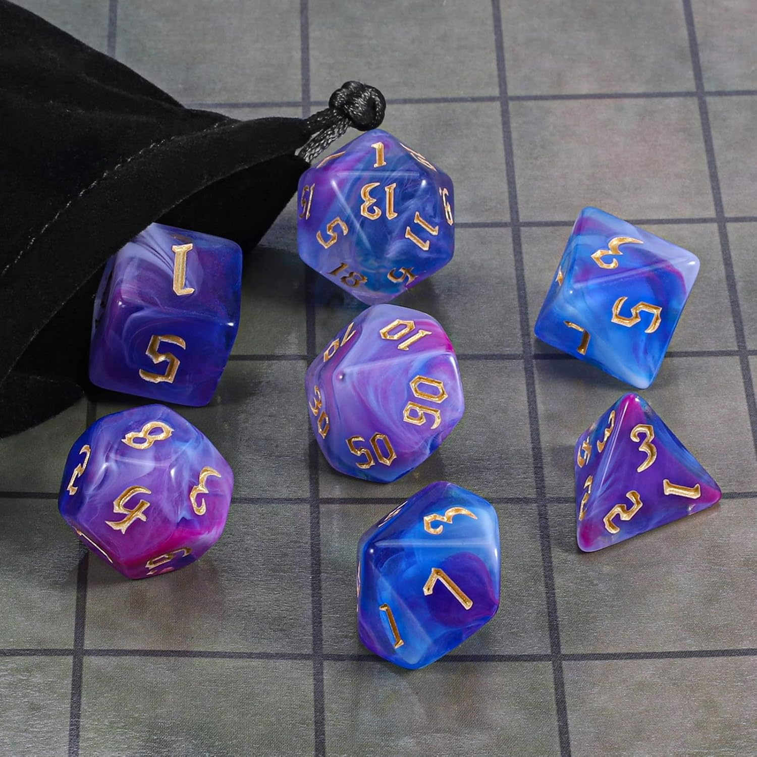 Thumbnail 5 de QMAY DND Dice Set a 7 pezzi – dadi poliedrici acrilico per D&D, MTG e RPG
