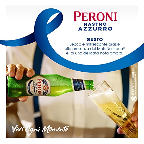 Detalle de Peroni Nastro Azzurro – Cassa da 24 bottiglie da 33 cl, Birra Premium Lager a bassa fermentazione