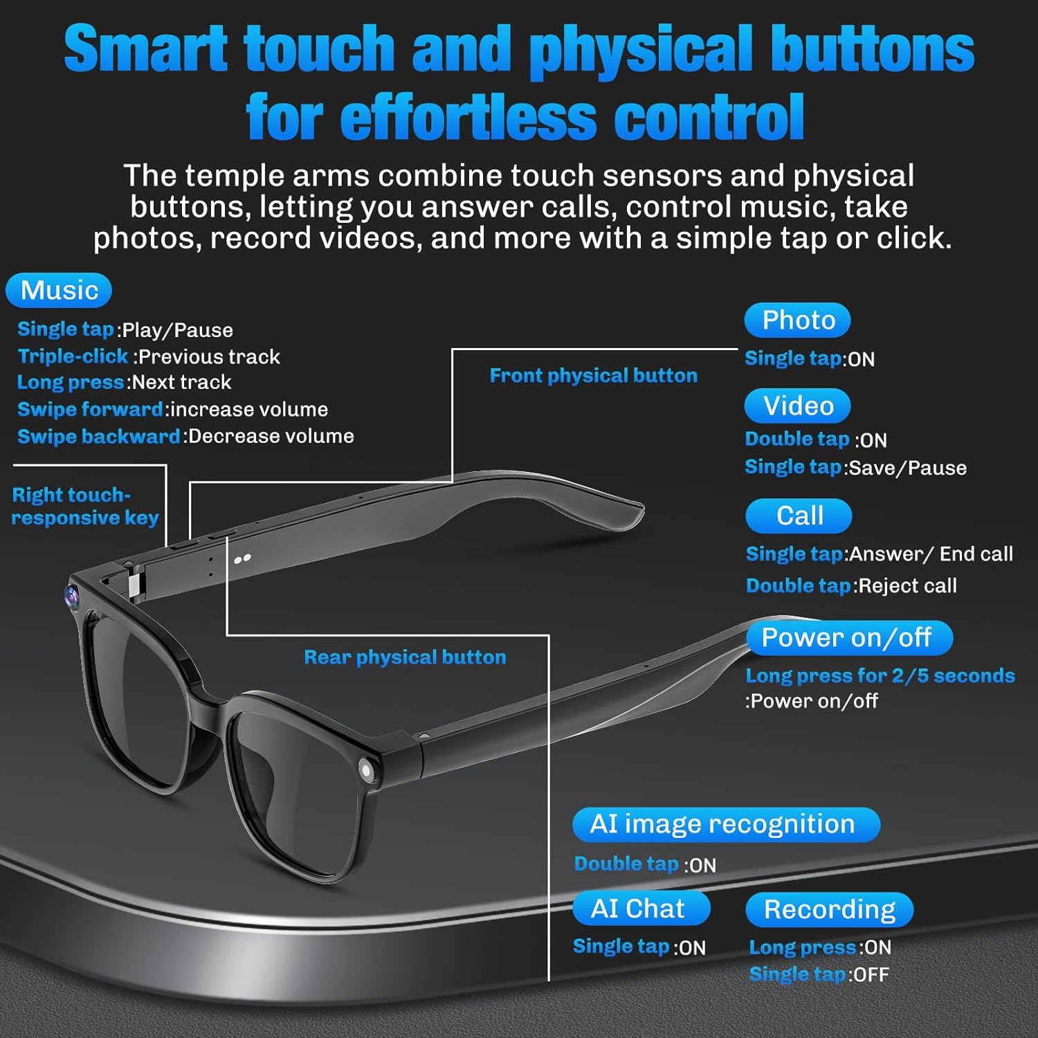 Thumbnail 6 de AI Smart Glasses with Camera (4K Video/Photo Capture) for Travel — Real-Time Translation & Open-Ear Audio