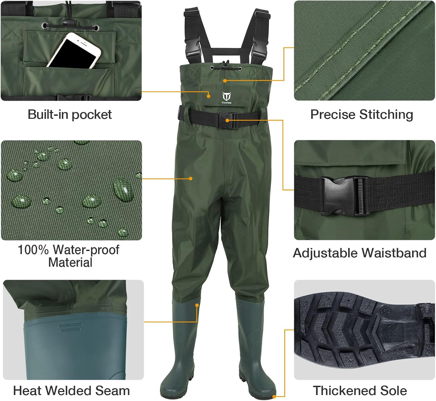 Detalle de TIDEWE Bootfoot Chest Wader 2-Ply Nylon/PVC Waterproof Fishing Gear