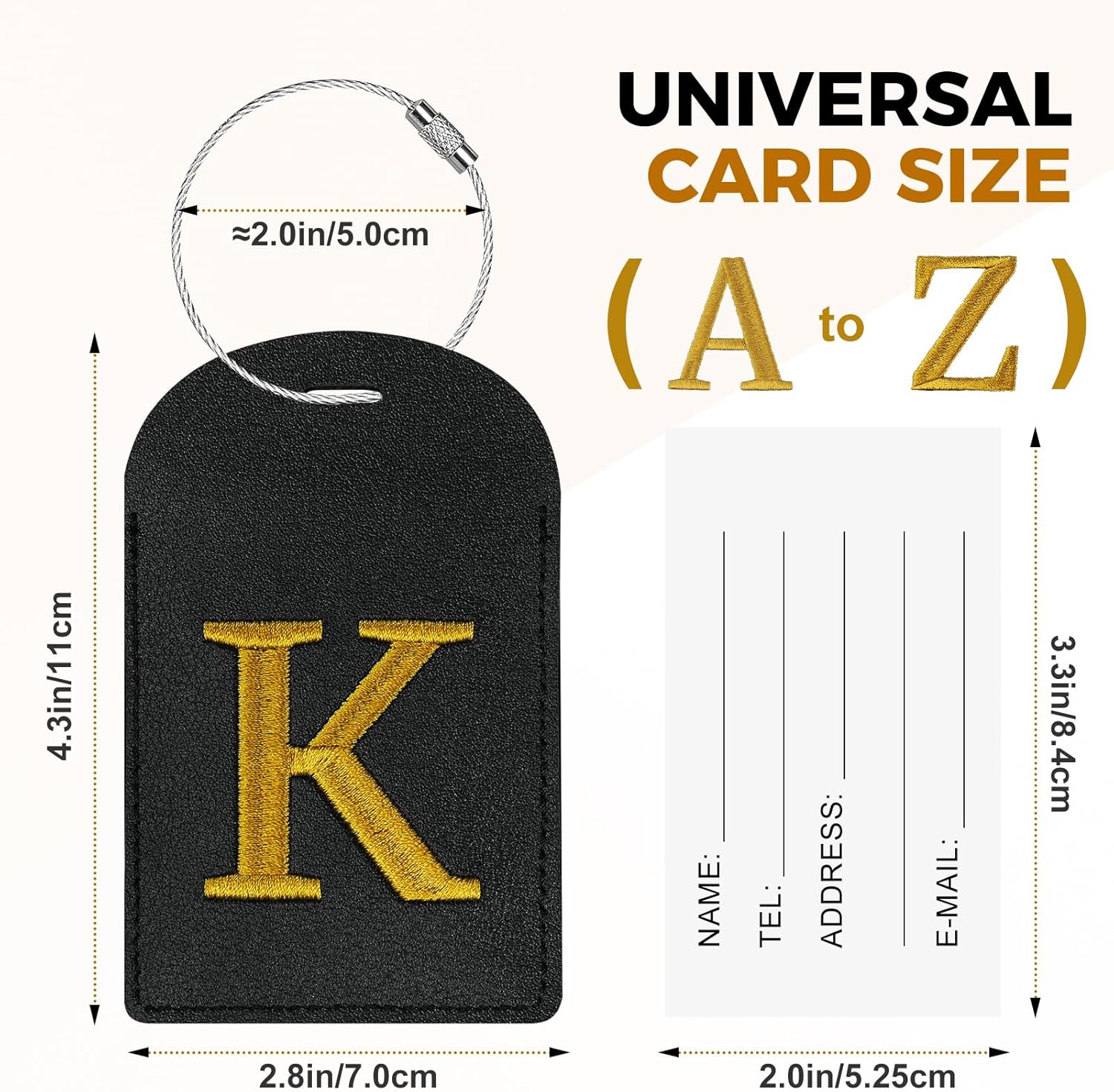 Thumbnail 1 de Gloppie 4 Pack Initial Luggage Tags for Suitcases – Embroidered Monogram, TSA Privacy, Black