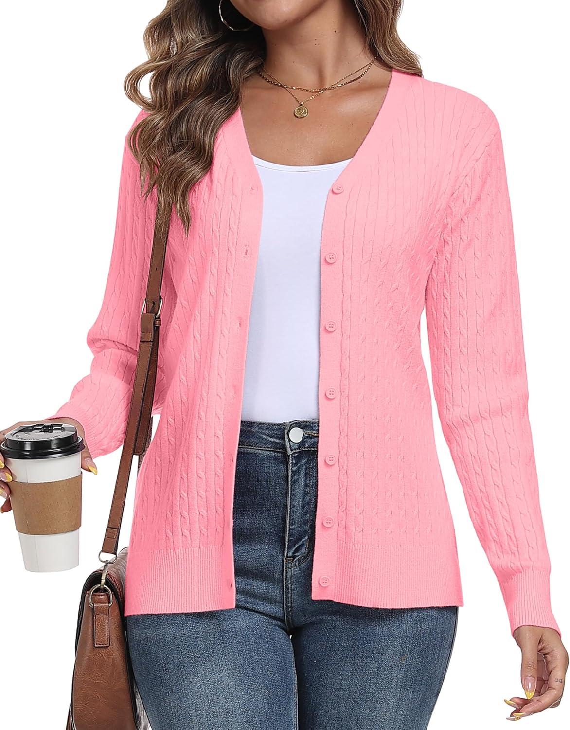 Thumbnail 6 de YUNDAI cable knit v-neck cardigan for women (open front, button down)