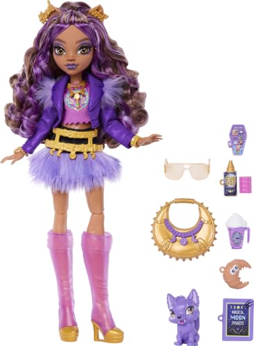 Detalle de Monster High Clawdeen Wolf: Muñeca con Cachorro Lobo Crescent y 7 accesorios