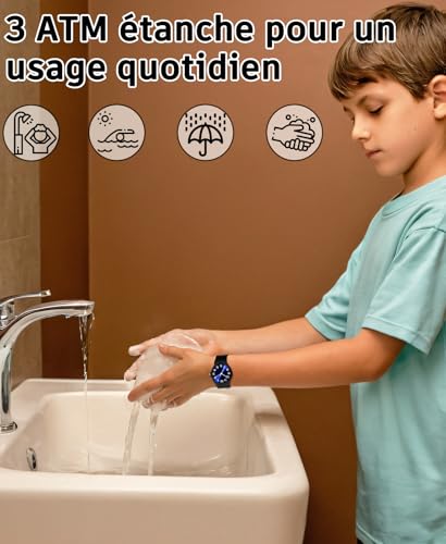 Thumbnail 1 de SOCICO Montre analogique Enfants 30M étanche Cadran Clair Noir Bleu