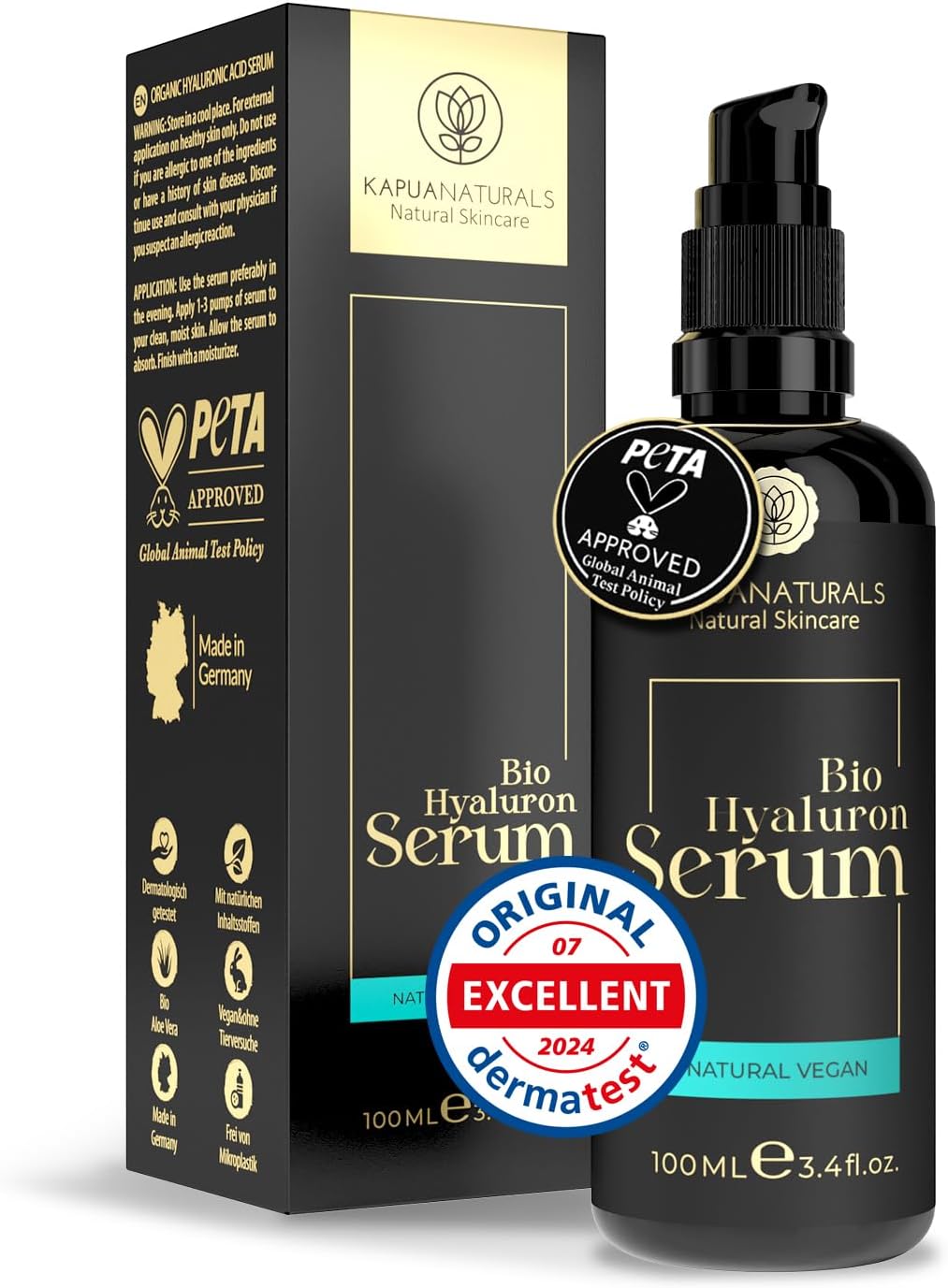 Detalle de Acide Hyaluronique serum hautement dosé – 100 ml, vegan & bio, anti-âge