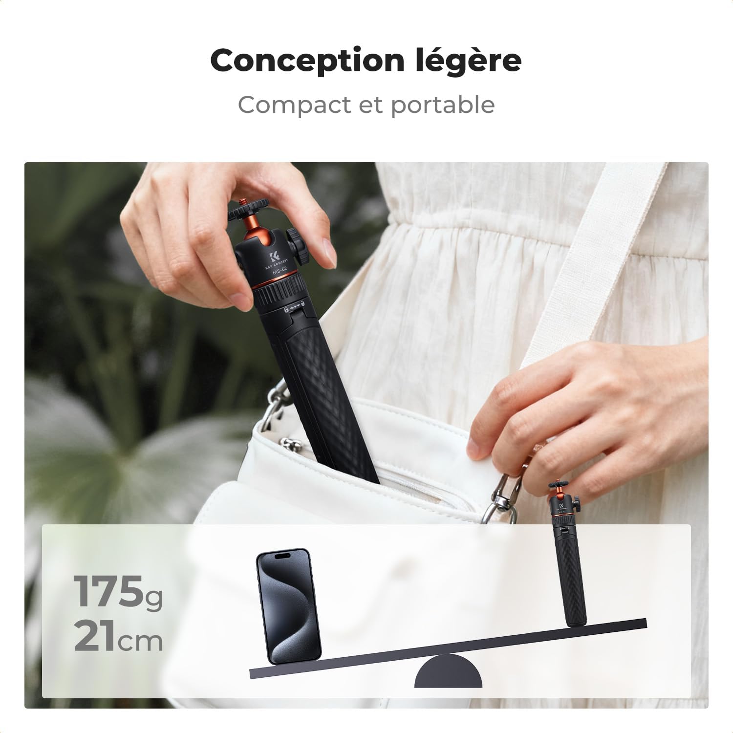Detalle de K&F CONCEPT MS62 Perche à Selfie 65 cm – Trépied léger et compact pour smartphone et caméra d’action