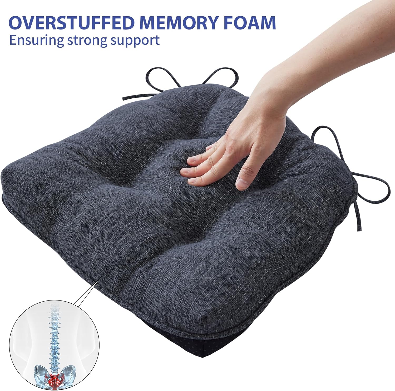 Thumbnail 3 de IPYNBAP Tufted Memory Foam Chair Cushions (Set of 4) for Dining Chairs, Navy Blue, 15.5 in x 15.5 in x 4 in