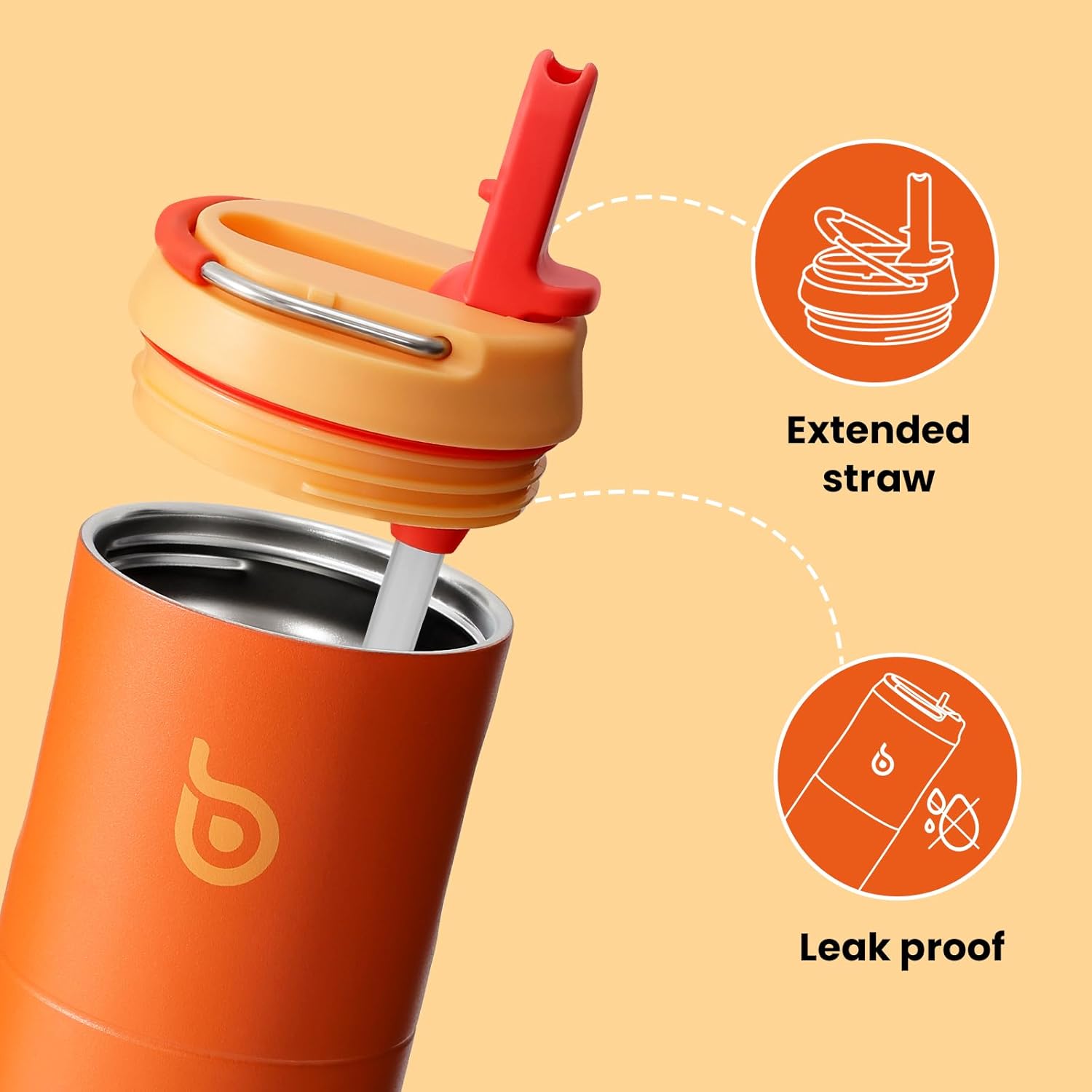 Detalle de BOTTLE BOTTLE isolierte Edelstahl-Trinkflasche 750 ml mit Strohhalm, Deckel & Griff (BPA-frei, doppelwandig)