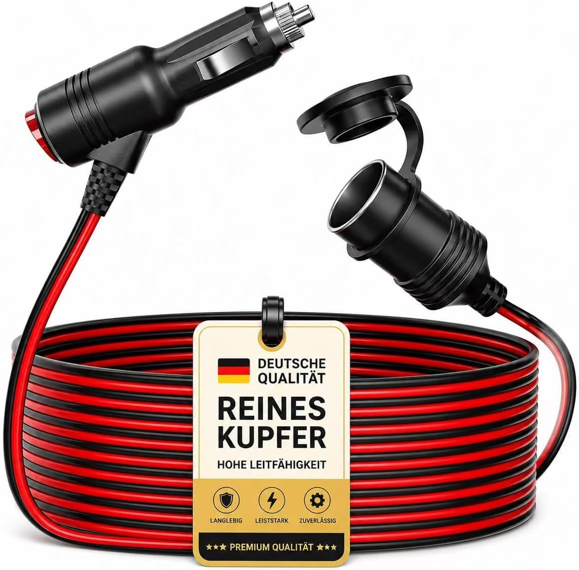 Detalle de 12V Zigarettenanzünder Verlängerungskabel mit Schalter – Kfz Adapter Stecker auf Buchse