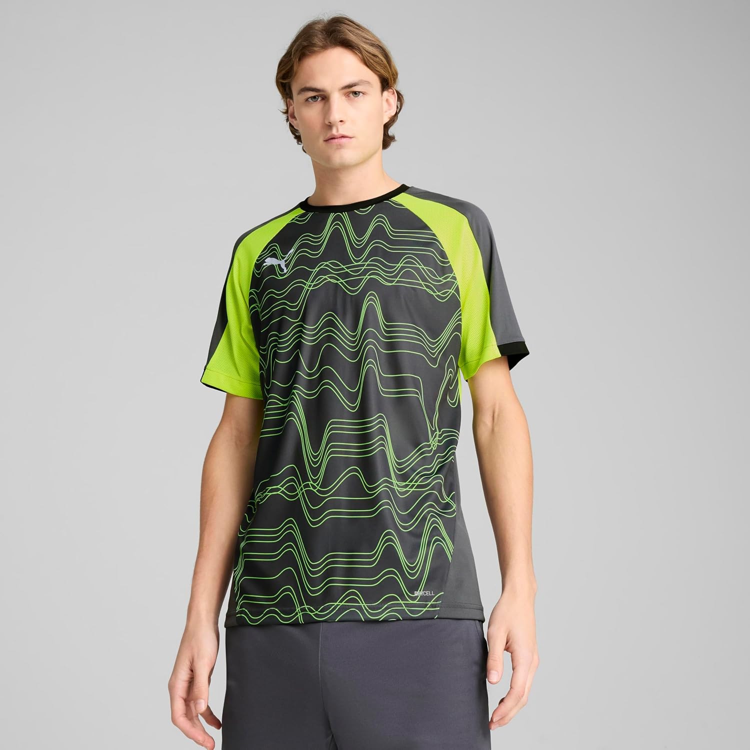 Detalle de PUMA individualLIGA Graphic Jersey para Hombre – Galactic Gray-Yellow Alert