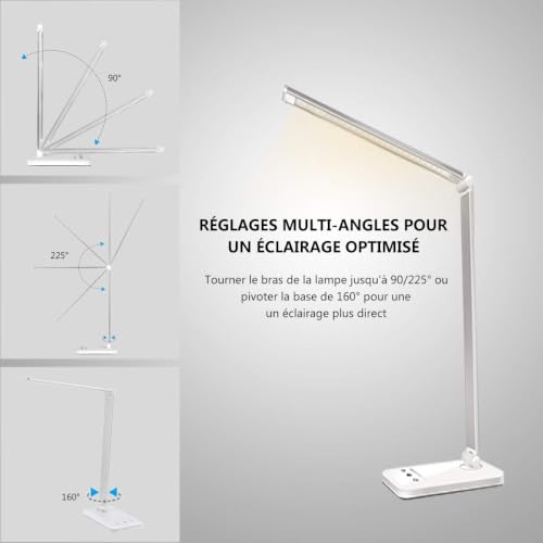 Detalle 2 de SLATOR Lampe de Bureau LED—DIMMABLE & Multicolore, USB, minuterie, et bras flexible