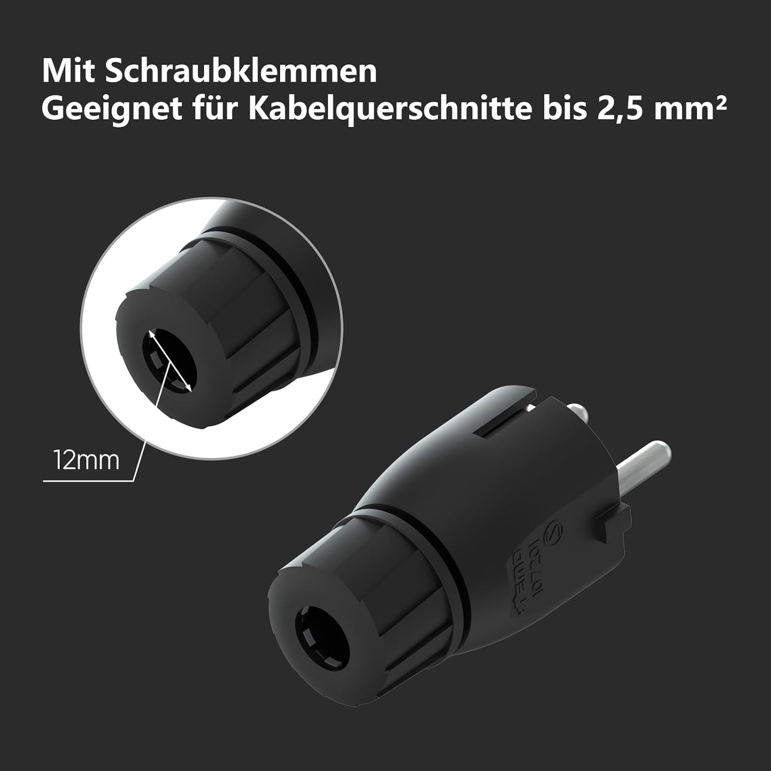 Thumbnail 3 de TEMOLink Schuko Stecker (Gerade) mit Knickschutz – 3er-Set für Kabel bis 2,5 mm², IP20, schwarz