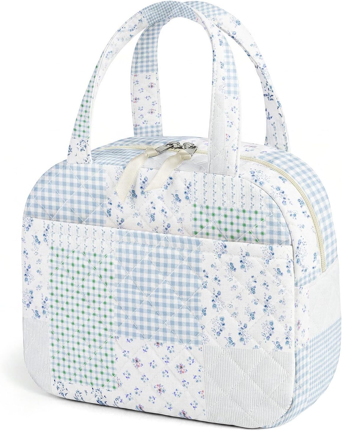 Detalle de WOBAGMEN Quilted Lunch Box for Women – Floral Coquette Aesthetic, Green/Blue Pin