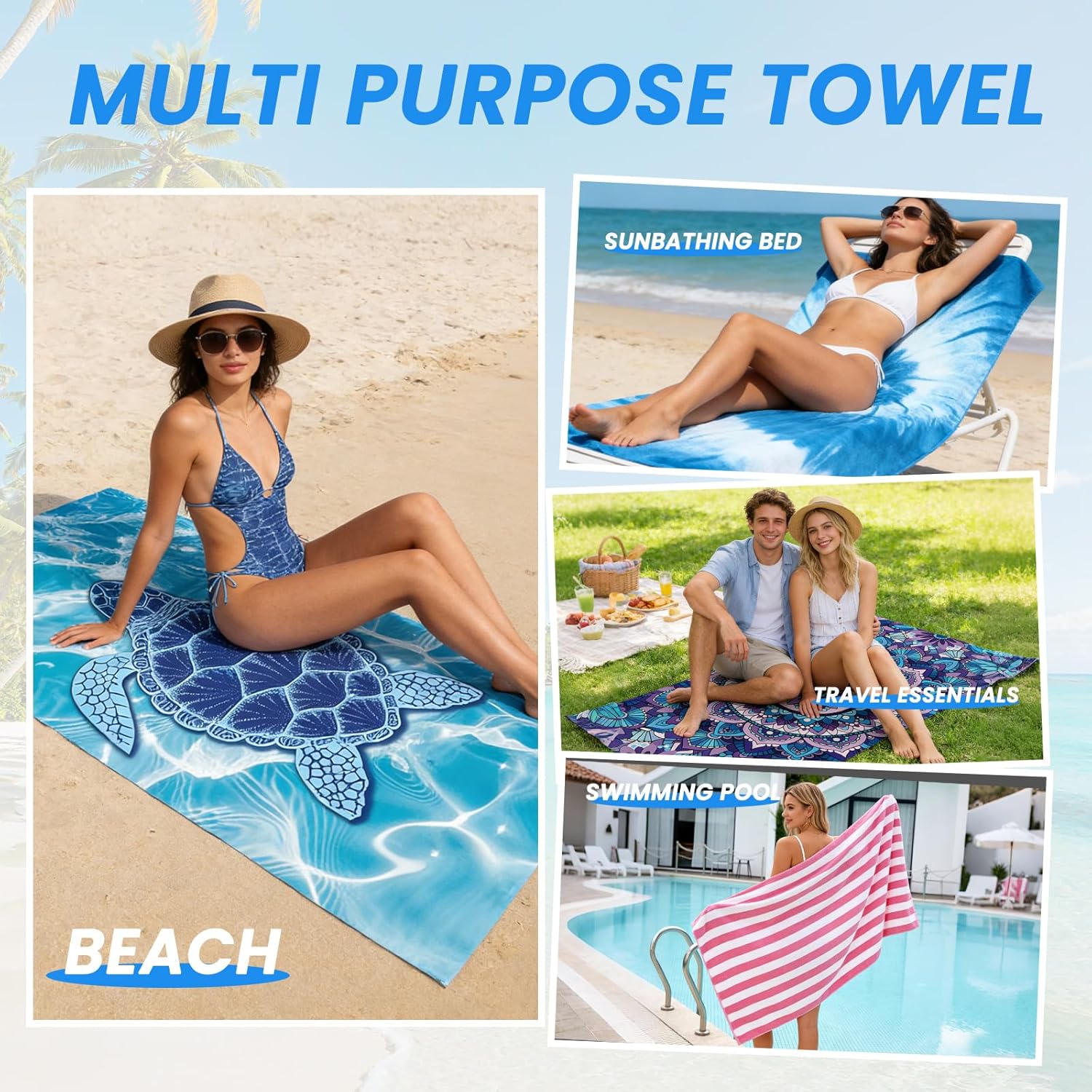Thumbnail 6 de Microfibre Beach Towels for Adults – 2 Pack, Extra Large 180x90cm