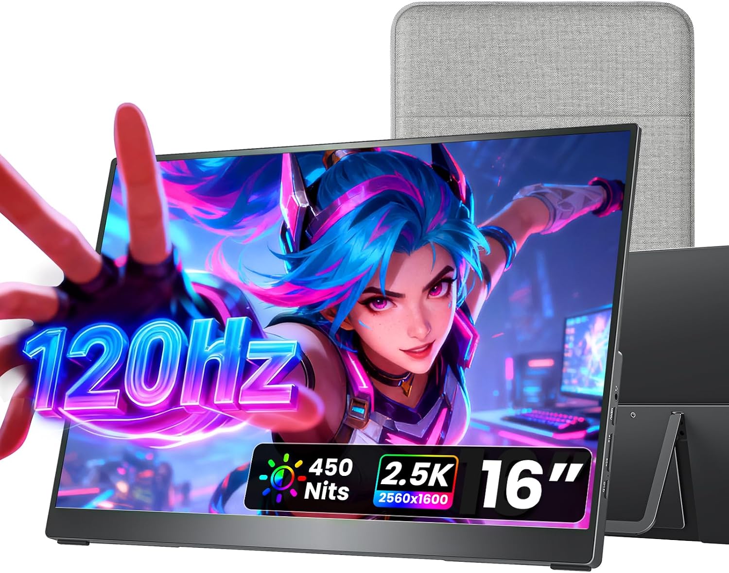 Detalle de Cocopar Portable Monitor 16 Zoll 2.5K QHD – flexibler externer Bildschirm mit VESA, USB-C & Lautsprechern