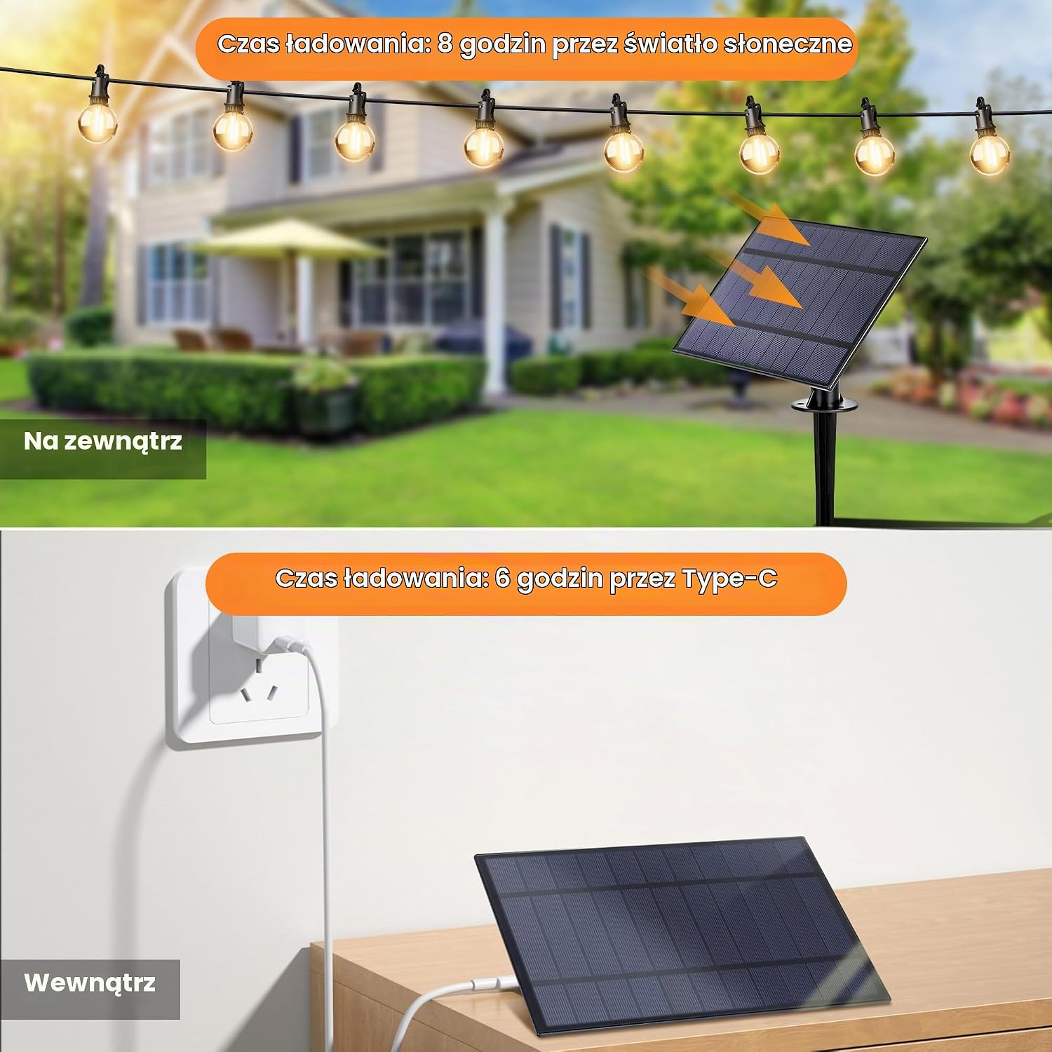 Detalle de Torkase GLS-20J2P – solarny łańcuch świetlny G40 LED, 2200 K, z pilotem