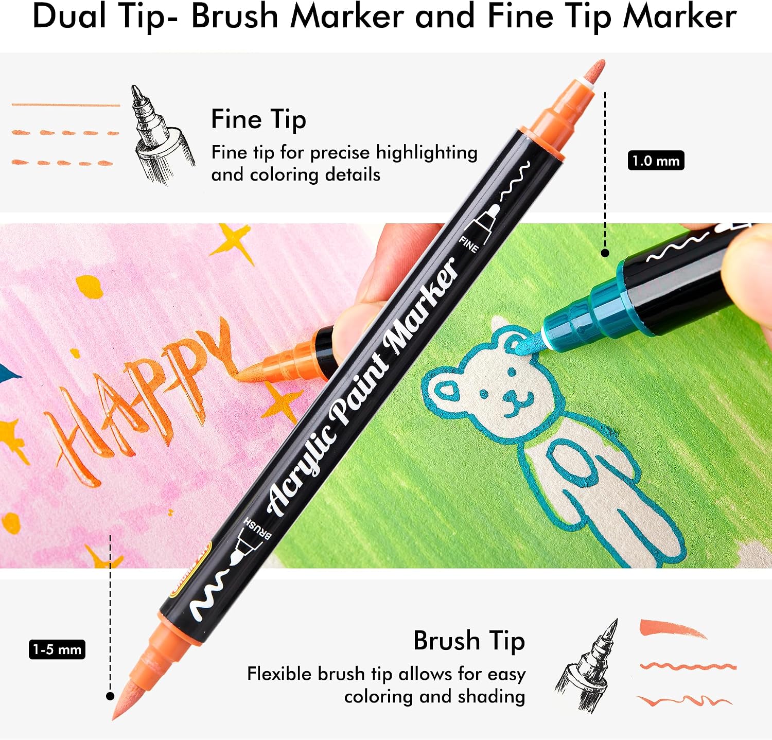 Detalle de Shuttle Art Dual Tip Acrylic Paint Pens 28-pack 🎨