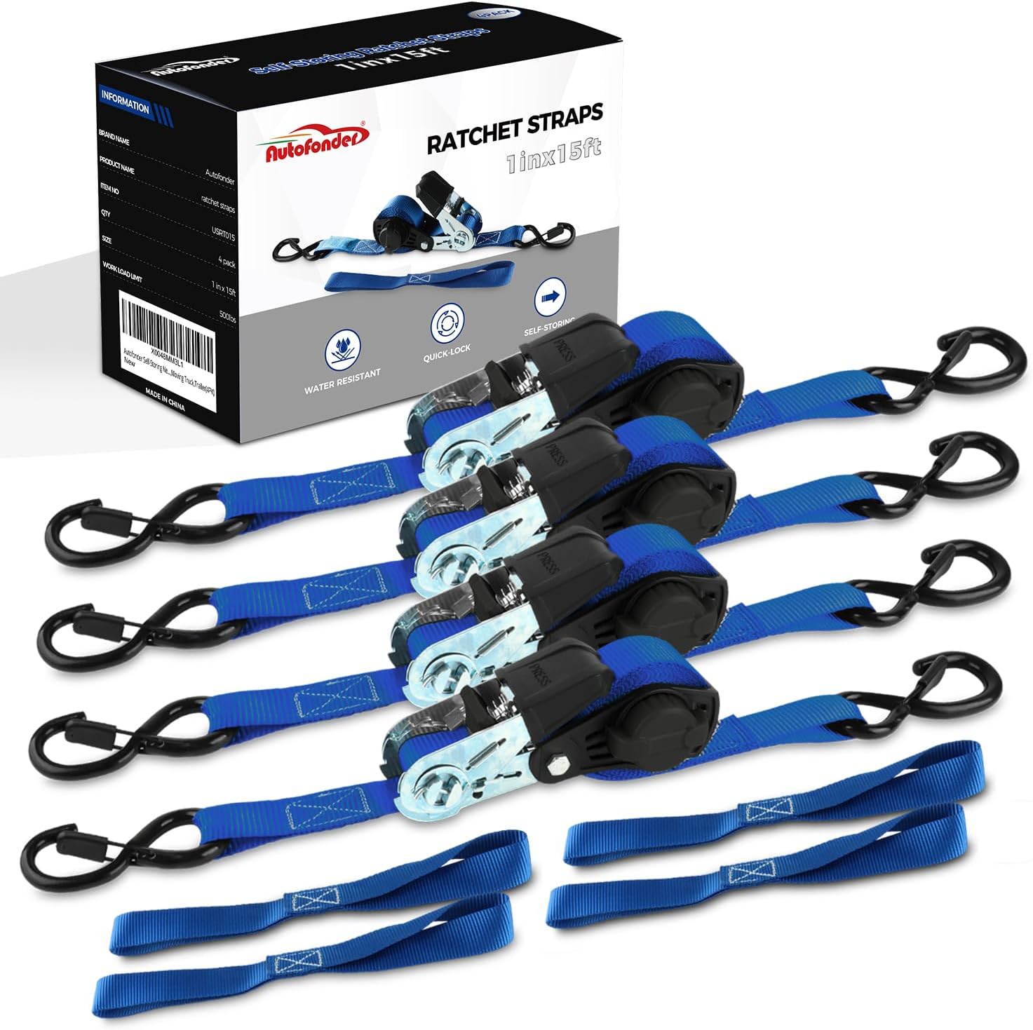 Thumbnail 6 de NeatStrap Ratchet Strap with Safety Lock Chromoly S Hooks (1,500 lbs) – 4 Pack, 1" x 15
