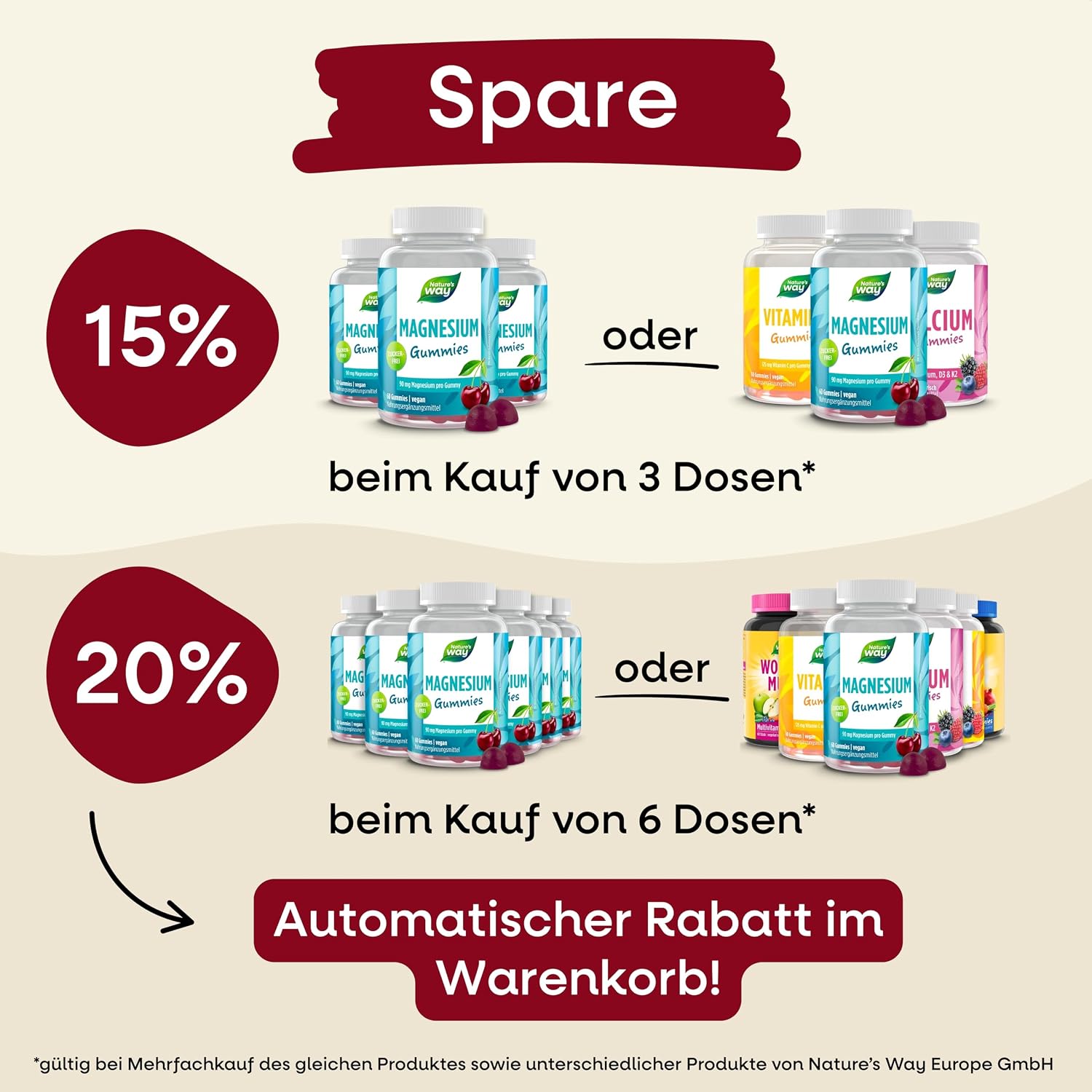 Thumbnail 6 de Zuckerfreie Magnesium Gummies hochdosiert mit 180 mg Magnesiumcitrat & Vitamin B6 (vegan) – 60 Stück, ab 7 Jahren