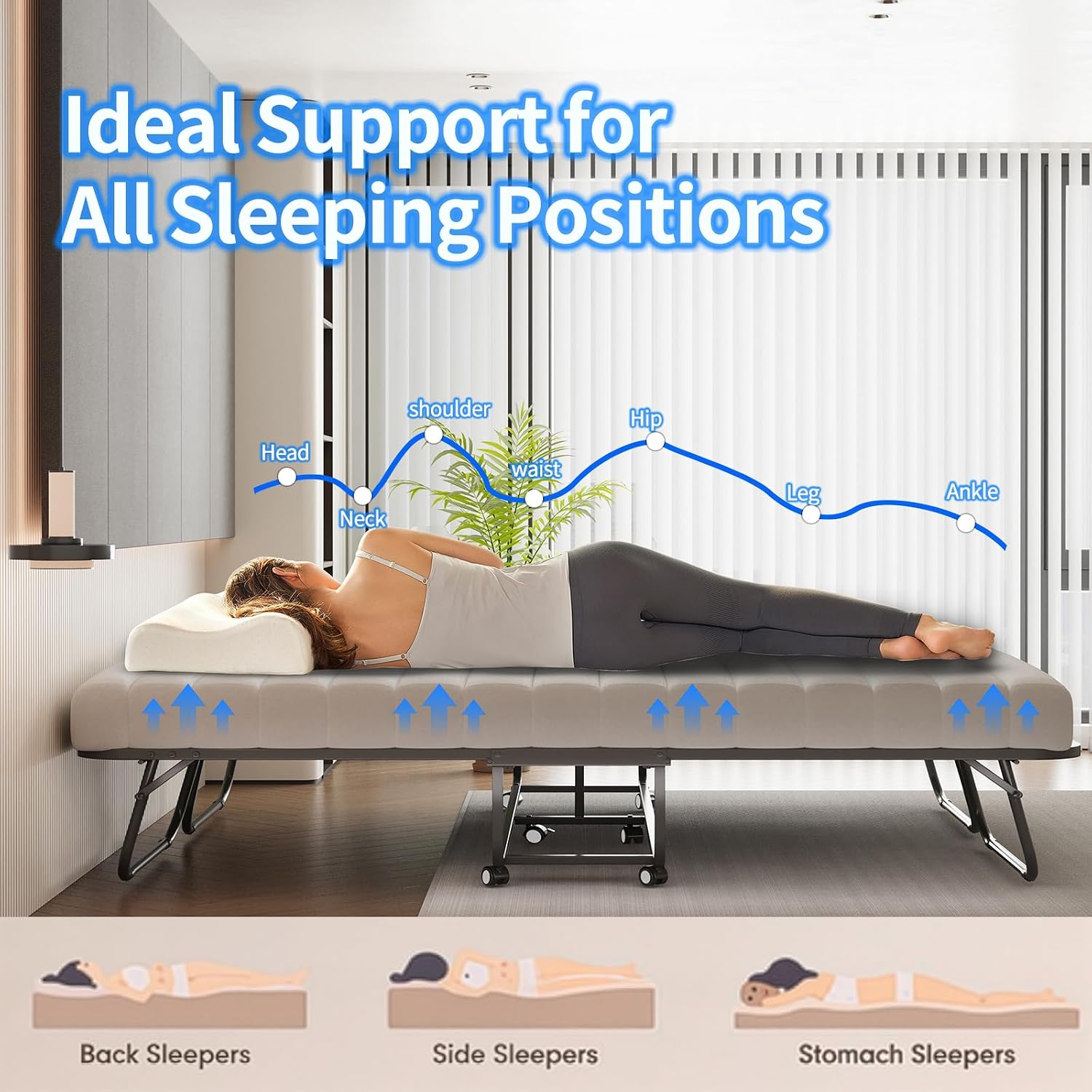 Detalle 1 de RAOGIE 79"×59" Folding Bed with 13 cm Memory Foam Mattress