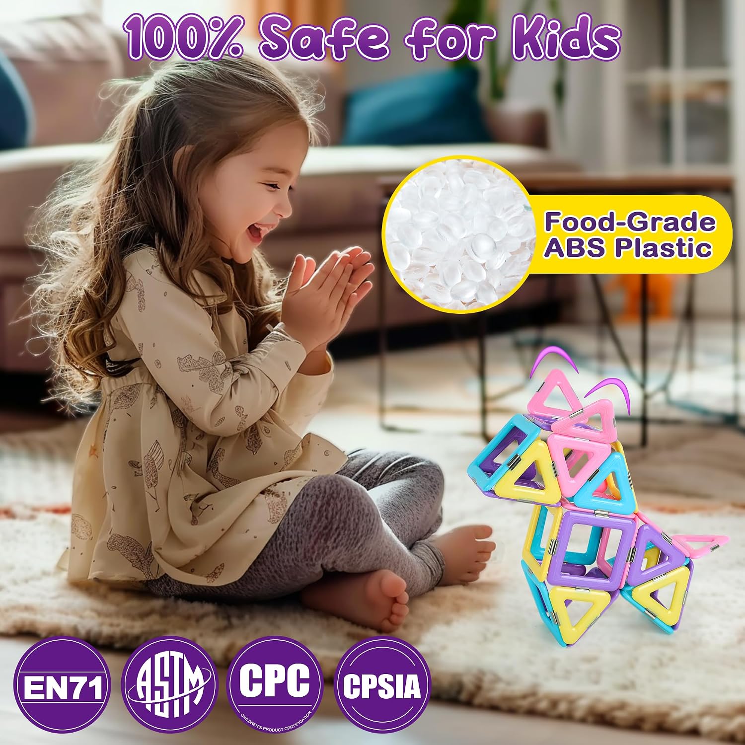 Detalle de MilliGlee Magnetic Building Blocks 48PCS magnetic tiles 🧩