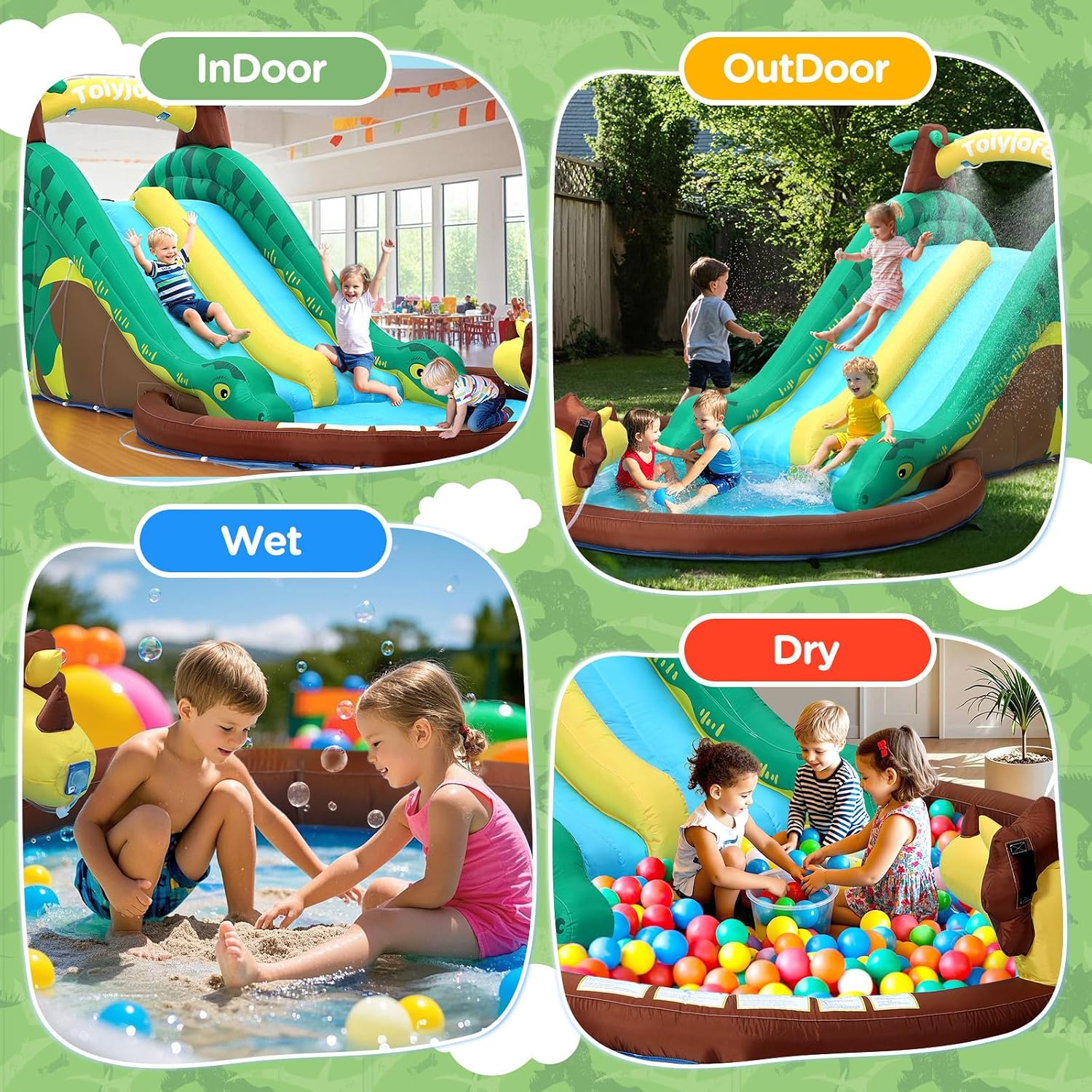 Detalle de Dinosaur Water Slide Bounce House with Dual Slides & Splash Pool — 7-in-1 Backyard Water Park