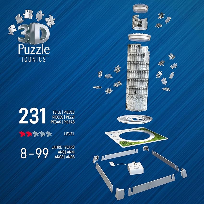 Detalle de Ravensburger Puzzle 3D Torre de Pisa LED, 216 piezas 🧩