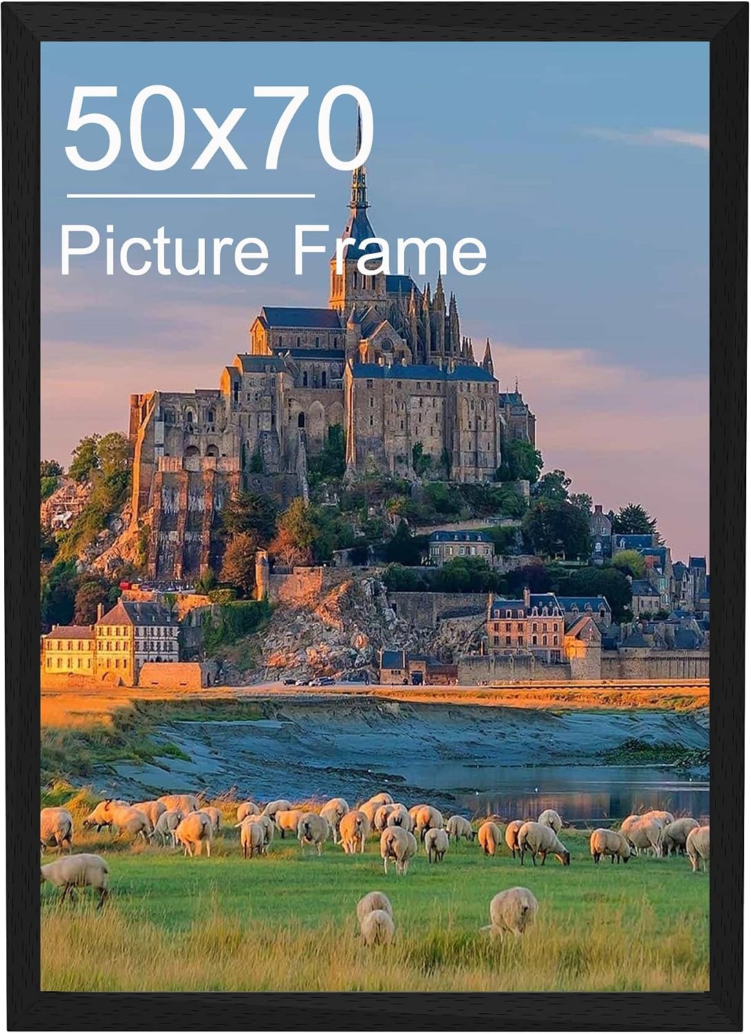 Detalle de 50x70 Black Wooden Picture Frame – Versatile 50x70 cm Frame for Poster or Certificate