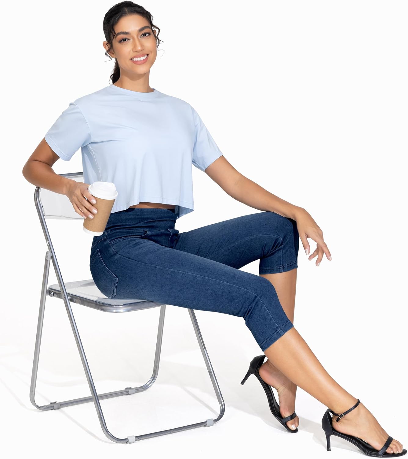 Thumbnail 6 de THE GYM PEOPLE Women's High Waist Capri Jeggings with 4 Pockets