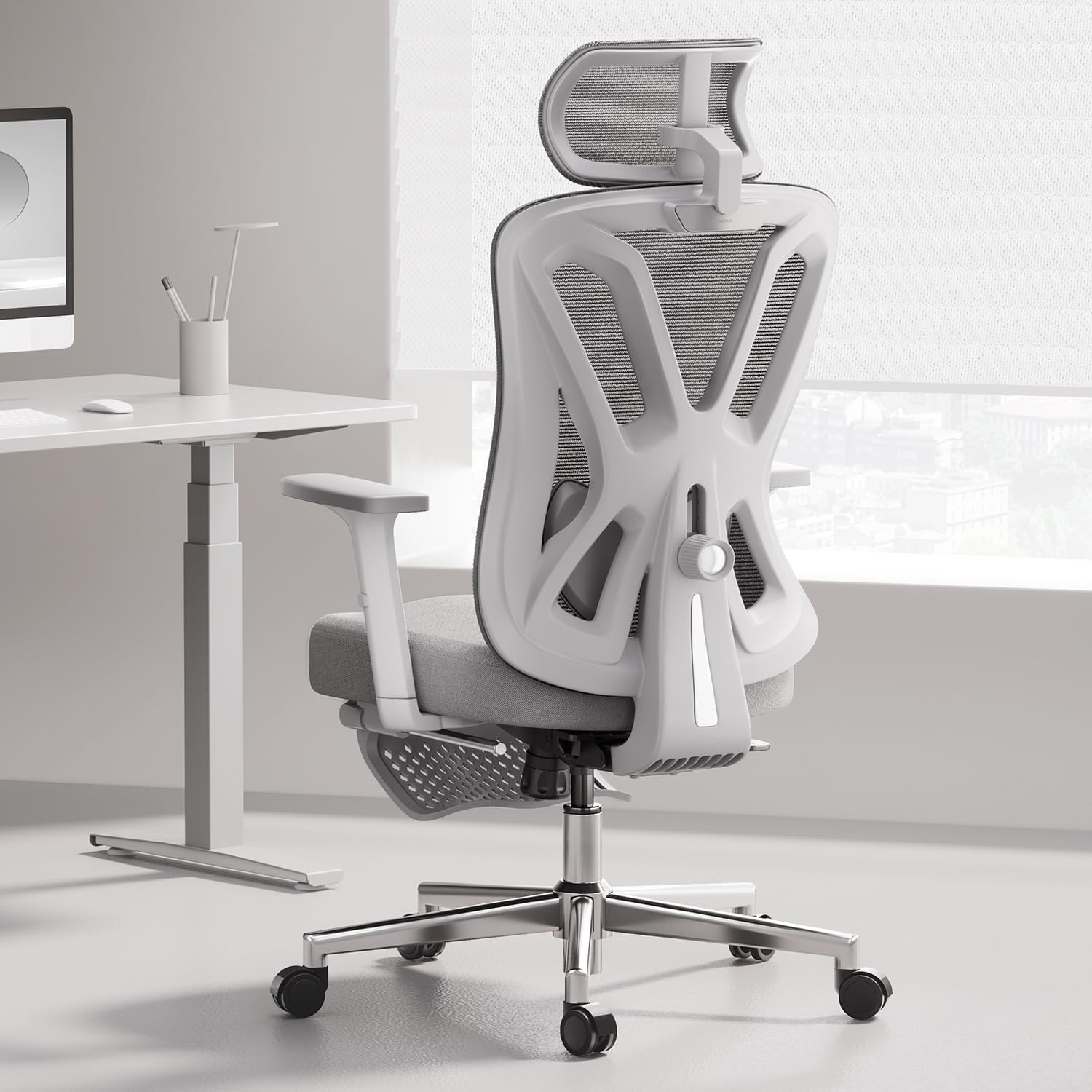 Detalle de Hbada P5: sedia da ufficio ergonomica con supporto lombare regolabile e poggiapiedi integrato