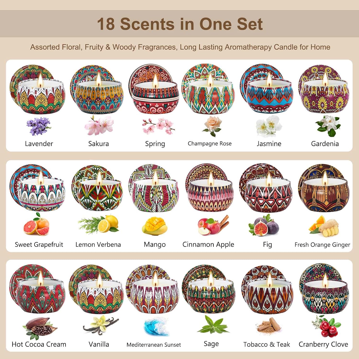 Detalle de LAJDL Ca00807US 18-Pack Soy Wax Aromatherapy Candles, 18 Scents