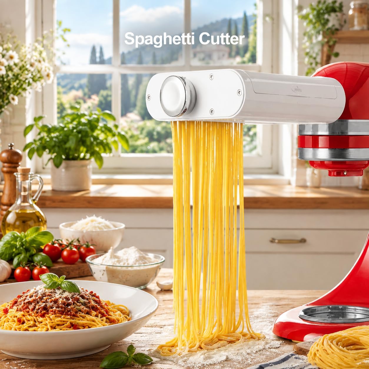 Detalle de ANTREE 3-1 Pasta Maker Attachment for KitchenAid: Roller, Spaghetti Cutter & Fettuccine Cutter