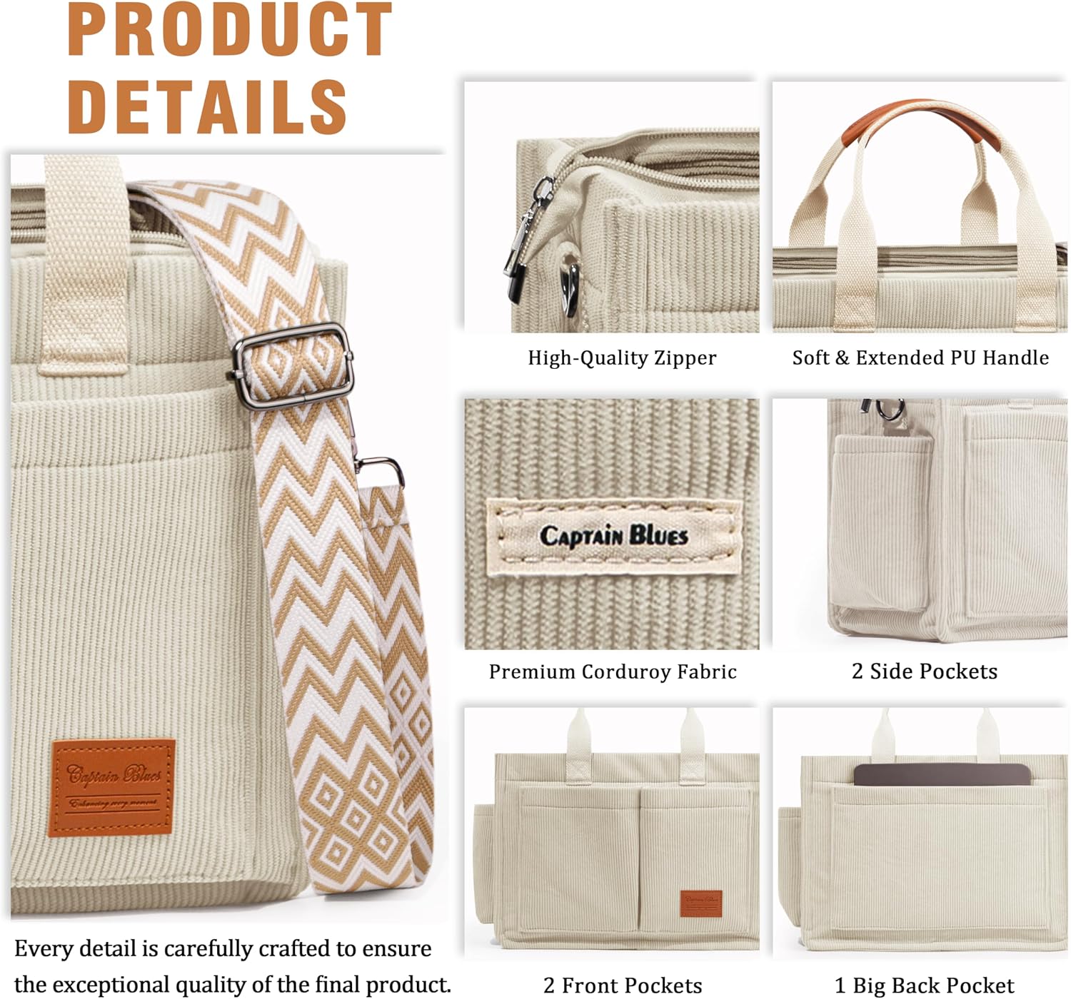 Thumbnail 4 de Captain Blues corduroy tote bag with zipper