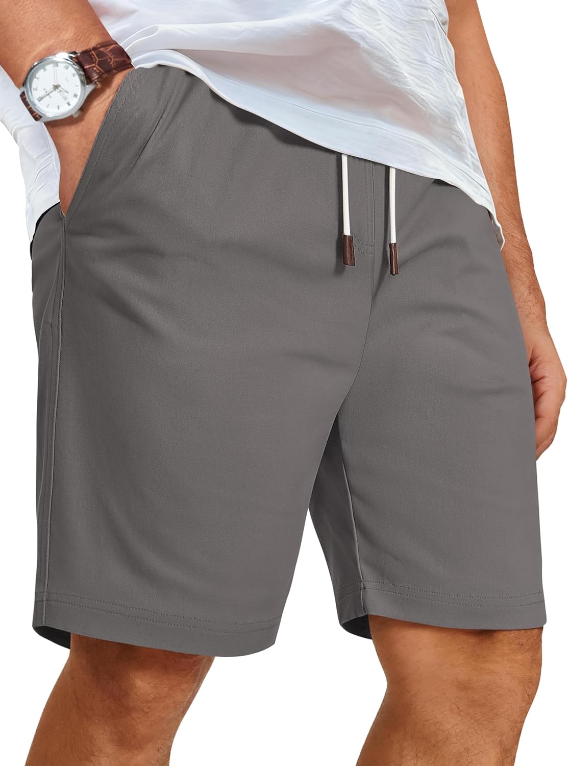 Detalle de COOFANDY Men's Casual Cotton Shorts with Elastic Waist and Drawstring