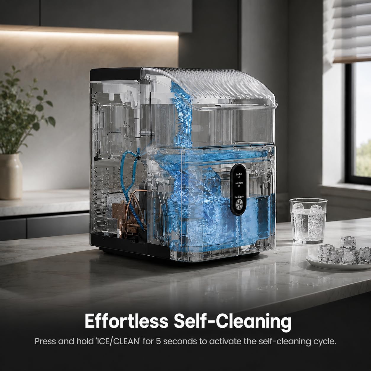 Detalle 2 de Electactic Nugget Ice Maker Countertop Ice Maker, 35 lb/24-Hour Output