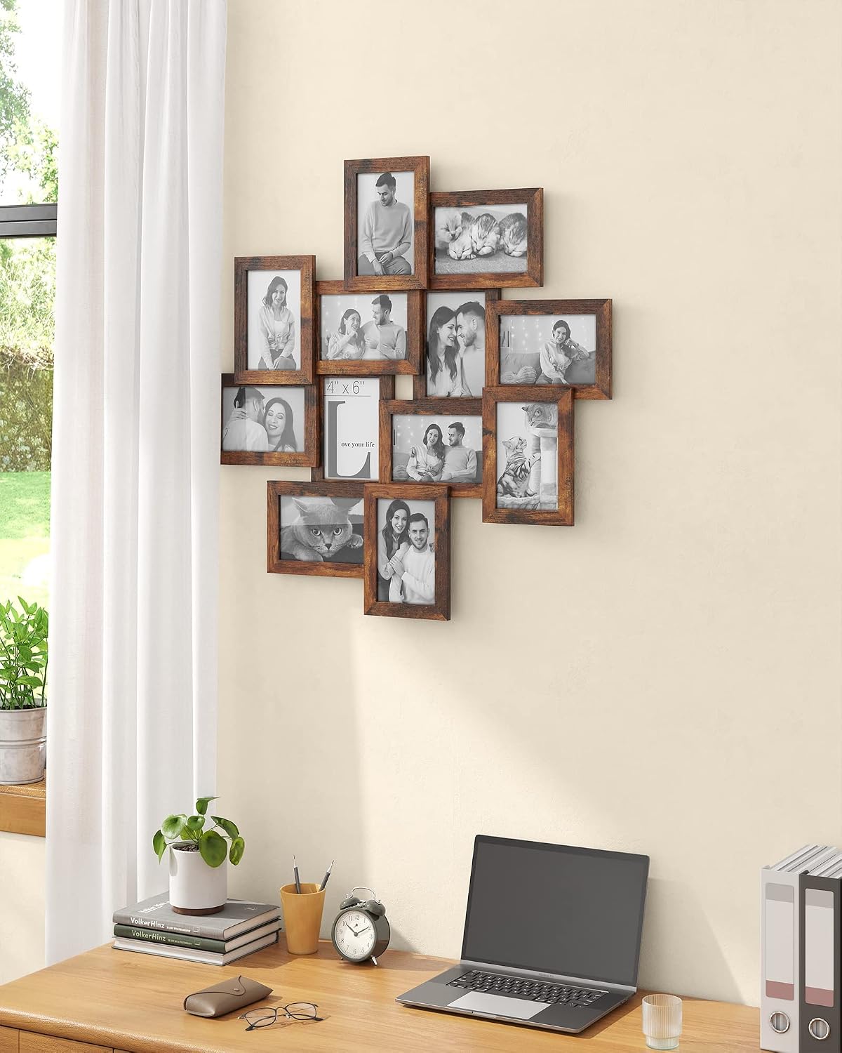 Detalle de SONGMICS Picture Frame Collage for 12 Photos (4x6) – Wall-Mounted Glass MDF Set (RPF022X01)