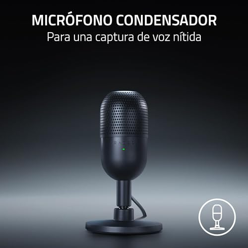 Detalle de Razer Seiren V3 Mini: micrófono USB ultracompacto con captación supercardioide y Tap-to-Mute