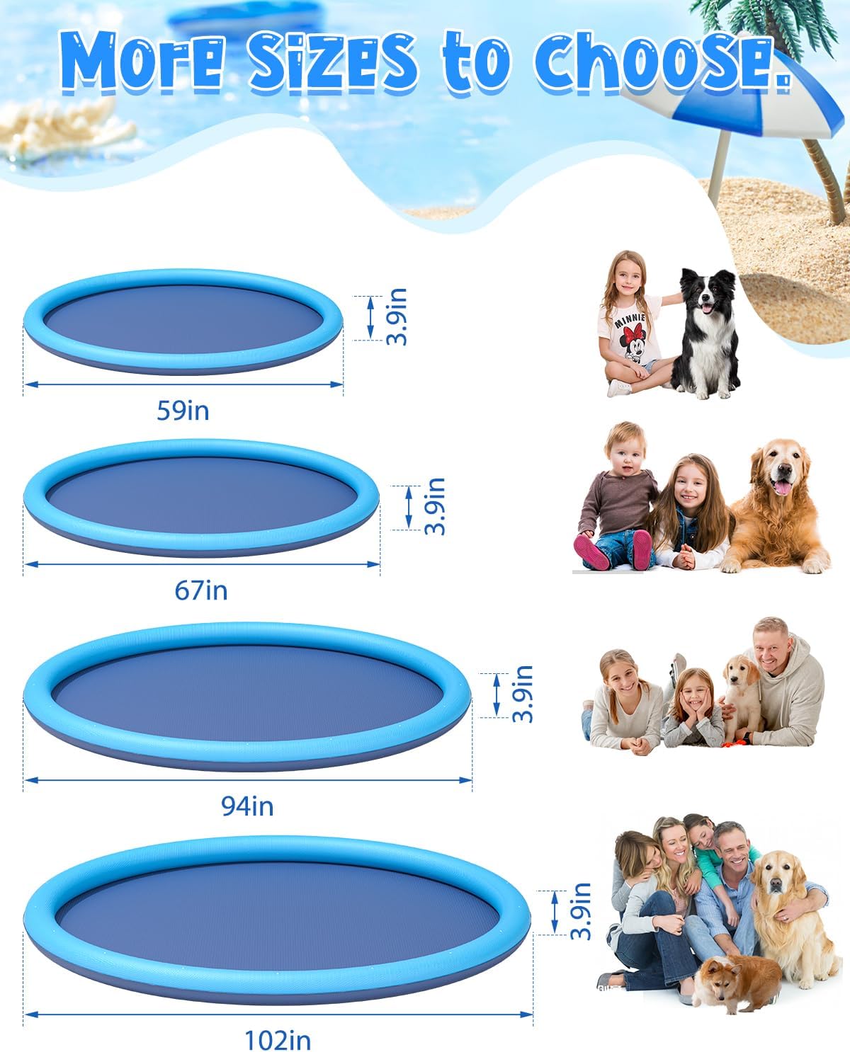 Thumbnail 1 de YSJILIDE Splash Pad for Kids and Dog — 102" Non-Slip Outdoor Sprinkler Play Mat