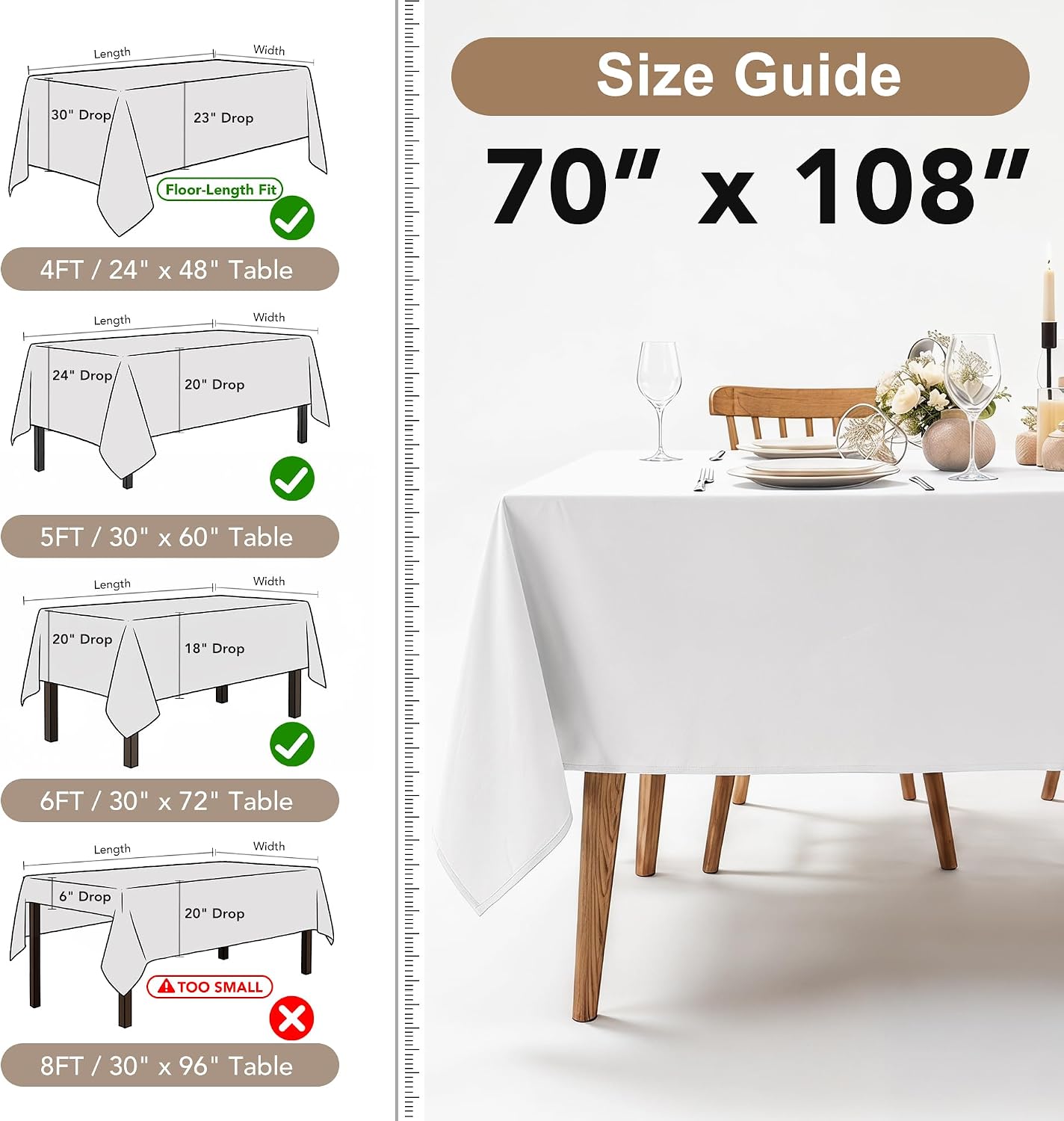 Detalle de Fitable 6 Pack Yellow Rectangle Table Clothes (70 x 108 Inch) – Wrinkle and Stain Resistant Polyester Tablecloths, Washable for Weddings, Parties, Banquets