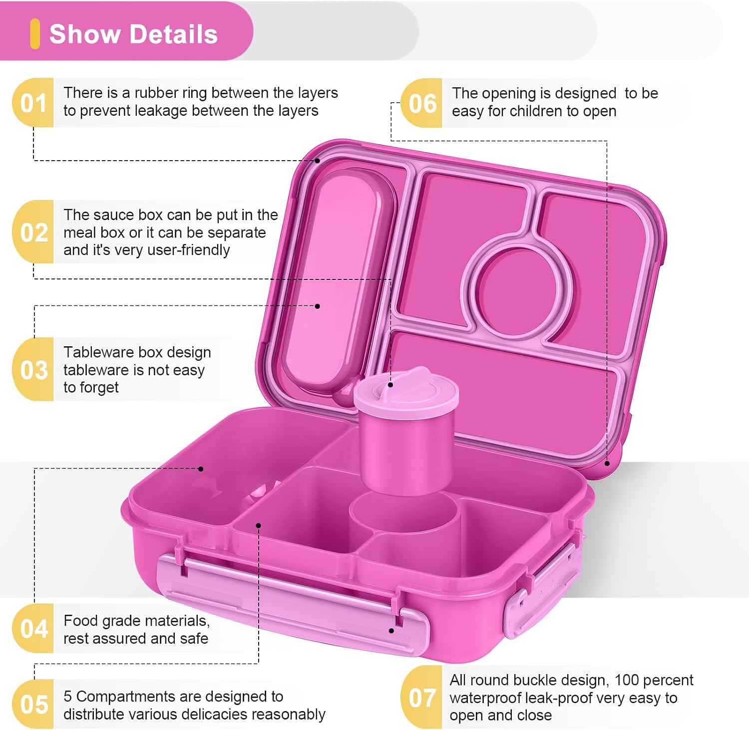 Thumbnail 2 de Amathley Lunchbox 1300 ml mit 5 Fächern – BPA-frei, mikrowellen- und spülmaschinenfest