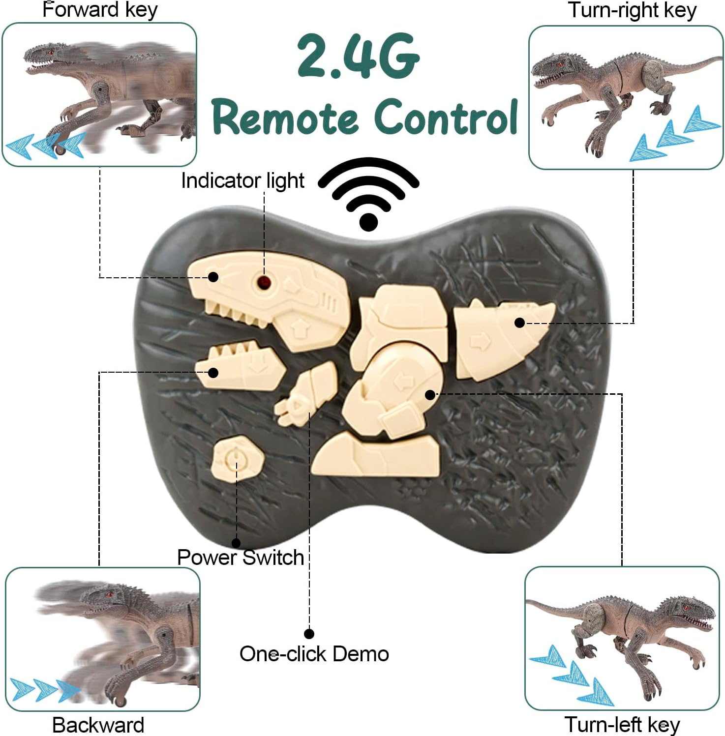 Thumbnail 1 de Kizmyee Dinosaure Télécommandé Vélociraptor — Jouet réaliste avec marche, rugissement et yeux lumineux