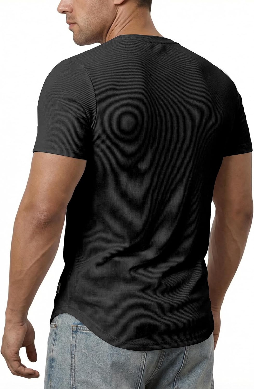 Detalle 2 de JMIERR Men’s Muscle Slim Texture V-Neck Longline Henley T-Shirt
