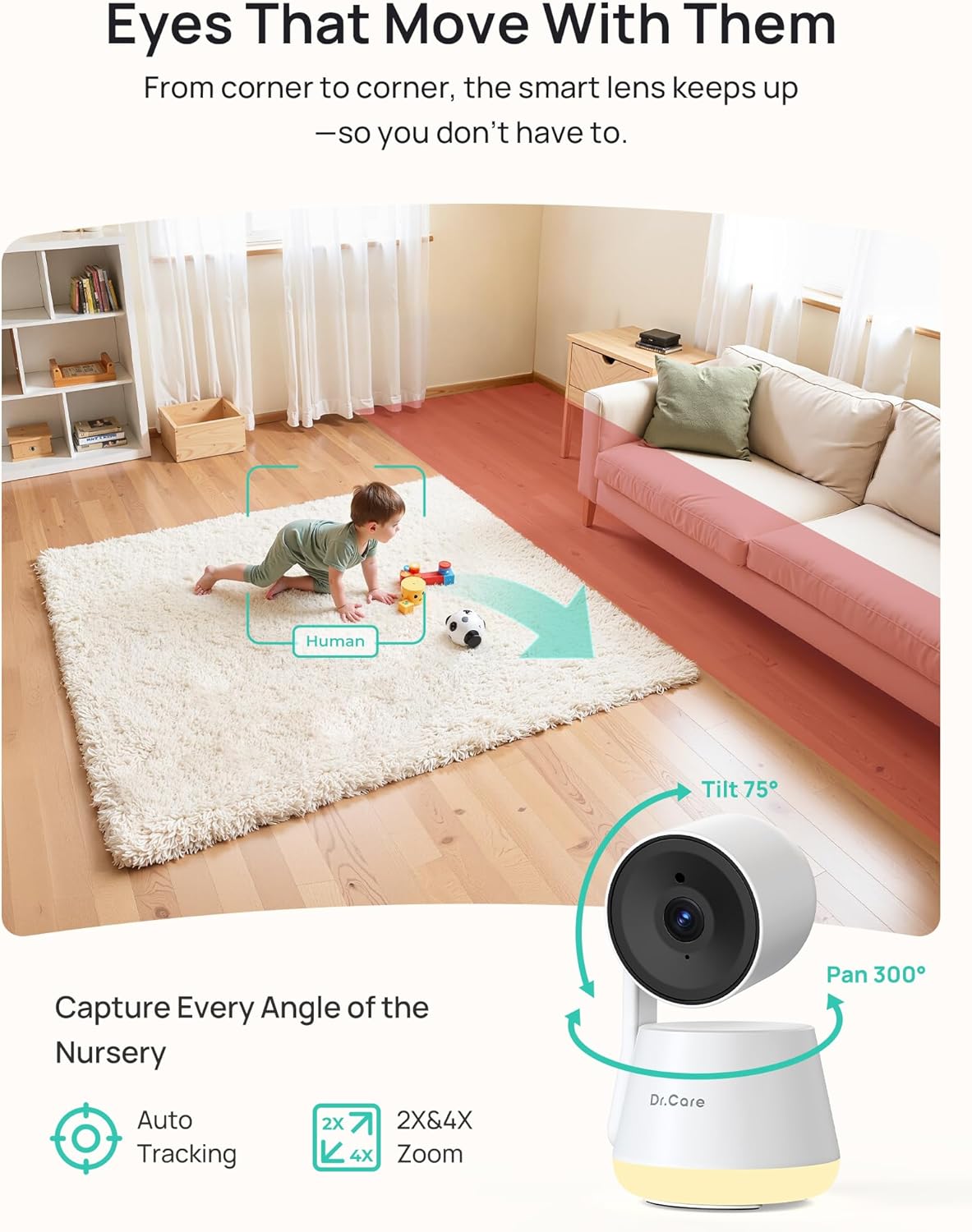 Thumbnail 5 de Dr.Care LumiView Smart WiFi Baby Monitor – 5 inch 1080P FHD / 2K Camera with Privacy Mode and Removable 5000mAh Battery