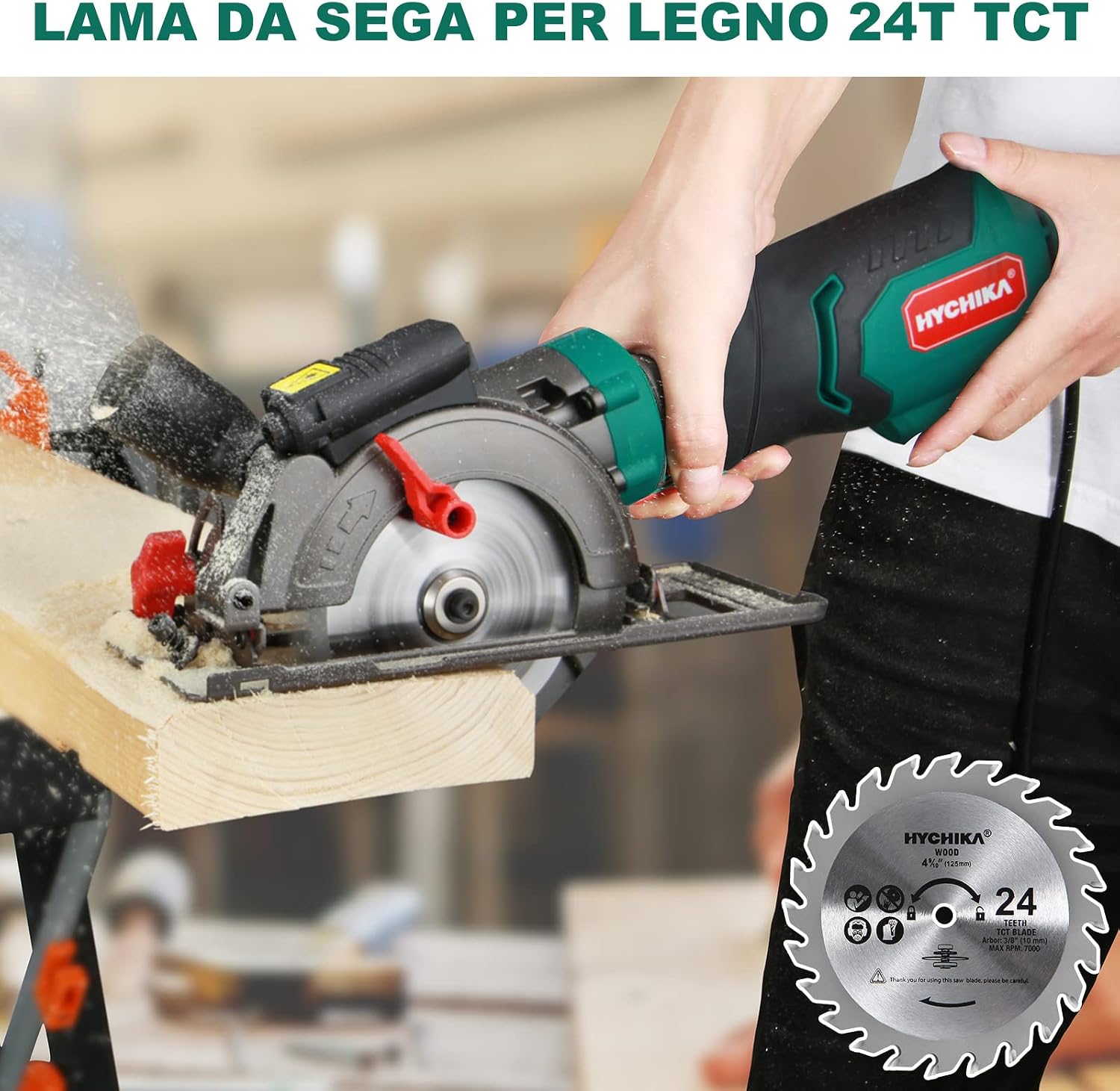 Detalle de HYCHIKA Lame per sega circolare da 115 mm con 3 dischi (24T TCT, 60T HSS, 9T diamantato) per legno, metallo morbido e piastrelle